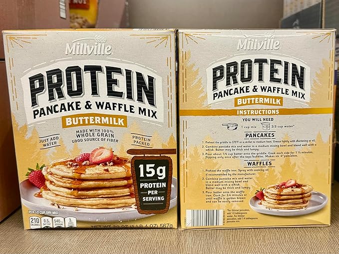 Millville Protein Pancake &amp Waffle Mix Buttermilk 15g Protein per Serving Whole Grain 20 oz