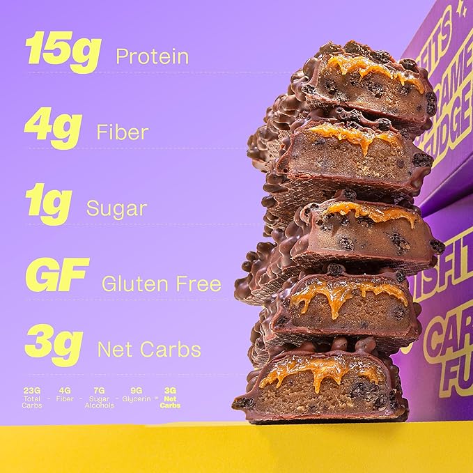 Misfits Vegan Protein Bars - Cookie Butter &amp Caramel Fudge Bundle - 24 pack
