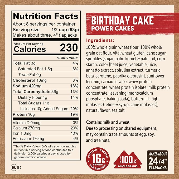 Kodiak Cakes Power Cakes Pancake &amp Waffle Mix Birthday Cake High Protein 100% Whole Grains (Pack of 6)