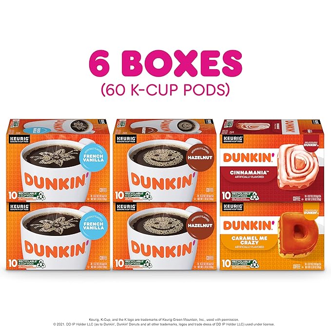 Dunkin' Mixed Flavor Coffee Variety Pack Keurig K-Cup Pods 10 Count (Pack of 12)