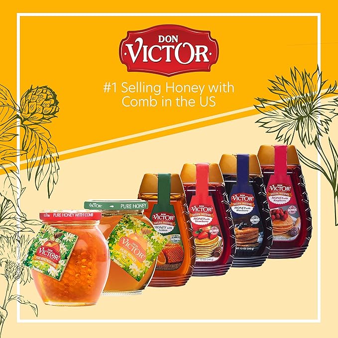 Don Victor Pure Honey with Comb 16 oz. Glass Globe Jar Edible Honeycomb Included Alternative Sweetener Perfectly Sweet Gift for Teachers