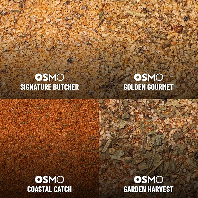 Osmo Seasonings and Sea Salt Bundle By Chef Nick DiGiovanni Flakey White Sea Salt Signature Butcher Rub Golden Gourmet Blend Coastal Catch Seasoning &amp Garden Harvest Blend (Pack of 5)