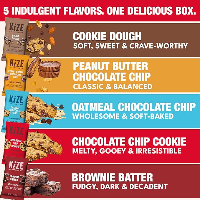 KiZE Energy Bars - Chocolate Lovers Variety Pack - 20-Count - Gluten Free Dairy Free Options Non-GMO and High Protein Meal Replacement Energy Bars Clean and Simple Food Ingredients - 7-10g High Pr