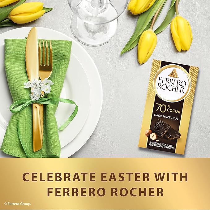 Ferrero Rocher premium chocolate bar Dark chocolate bar Hazelnuts and Cocoa Filling Perfect Self Treat 3.1 oz Each