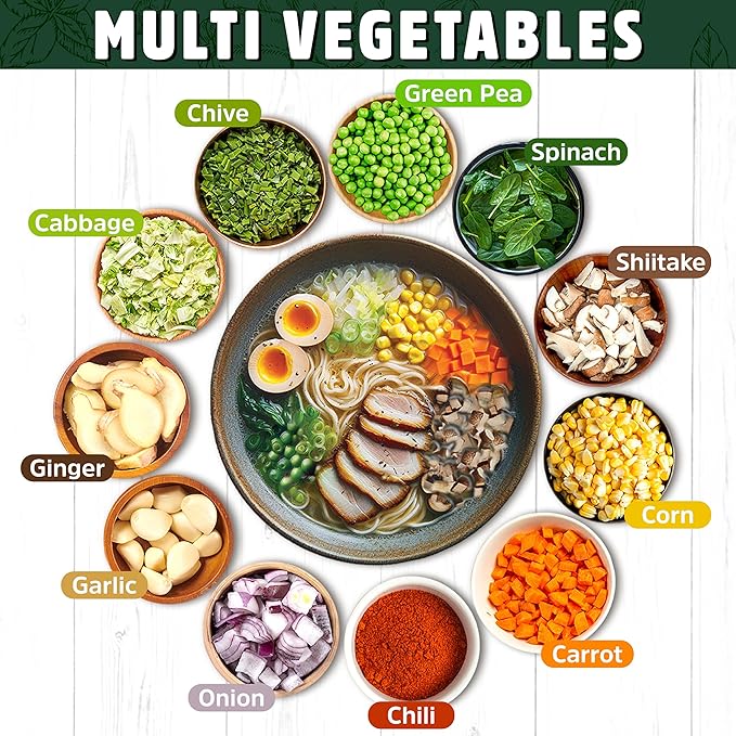 Gluten free low sodium ramen noodles (10 packs) and dried ramen toppings (5.83oz mixed vegetables) Dried vegetables for ramen add ins topper rich ramen flavor