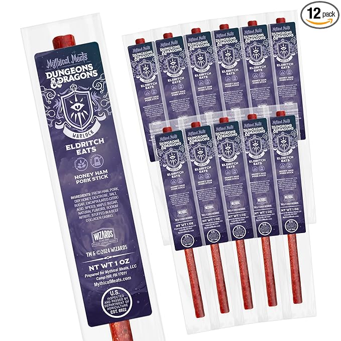 Mythical Meats Dungeons &amp Dragons Eldritch Eats (Warlock) - 12 Jerky Sticks - Honey Ham Pork Stick Gluten Free MSG Free