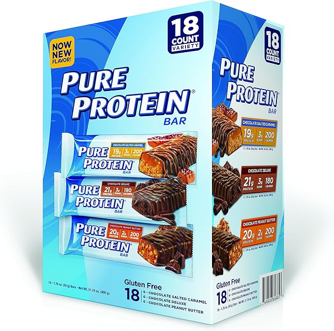 Pure Protein Bar Chocolate Peanut Butter/ Salted Caramel/Chocolate Deluxe 18 Count