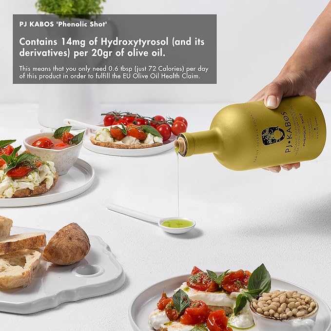 P.J. KABOS 2025/26 Fresh Harvest Extremely High Phenolic (900+ mg/kg) USDA Organic Greek Extra Virgin Olive Oil Kosher Cold Extracted 16.9oz Glass Bottle PJ KABOS “Family Reserve Organic - Pheno