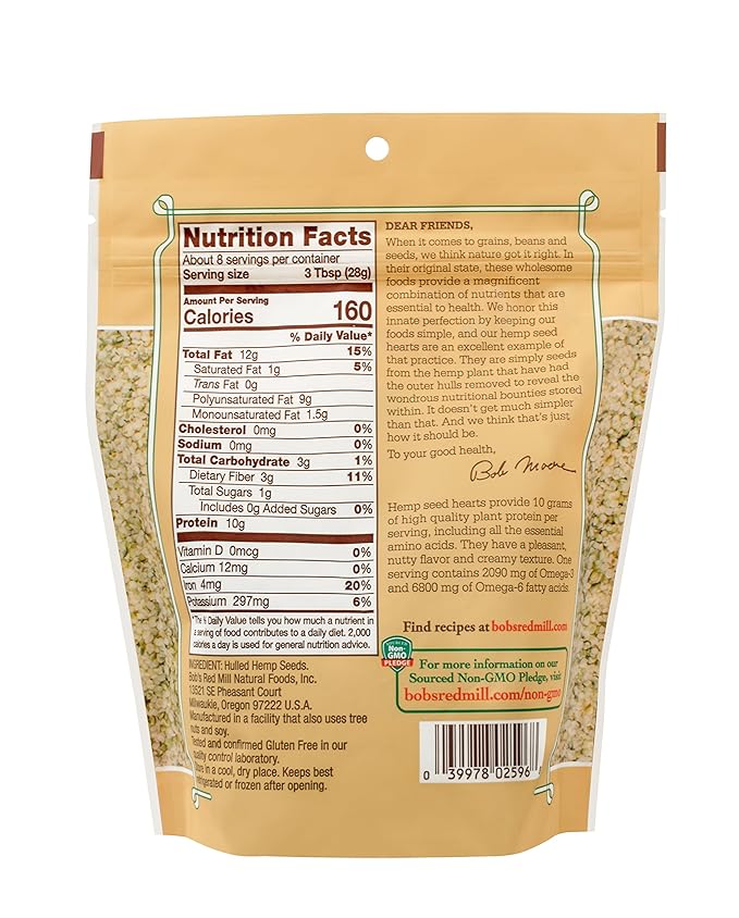 Bob's Red Mill Hemp Seeds Hulled 8oz (Pack of 5) - Non GMO Vegan Paleo Friendly Keto Friendly Kosher