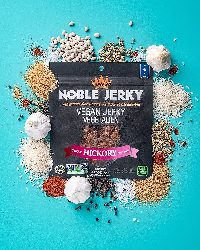 Noble Jerky – Vegan Jerky Plant-Based High Protein Snack Vegetarian Non-GMO Hickory Flavor 12 Pack (70g Bags) 14g Protein Per Bag