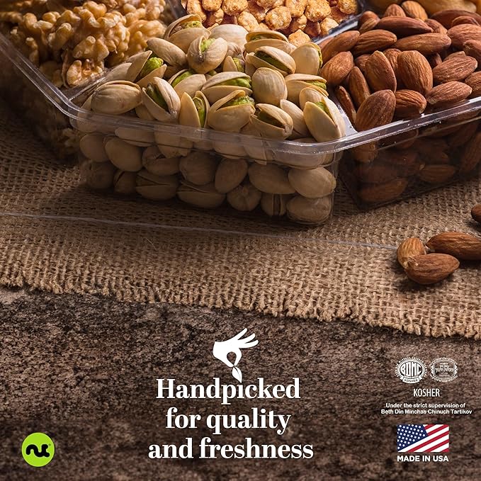 NUT CRAVINGS - Easter Mixed Nuts Gift Basket + Green Ribbon (7 Assortments 1 LB) Ramadan Gifts Treats for Adults Food Arrangement Healthy Snack Care Package Kosher