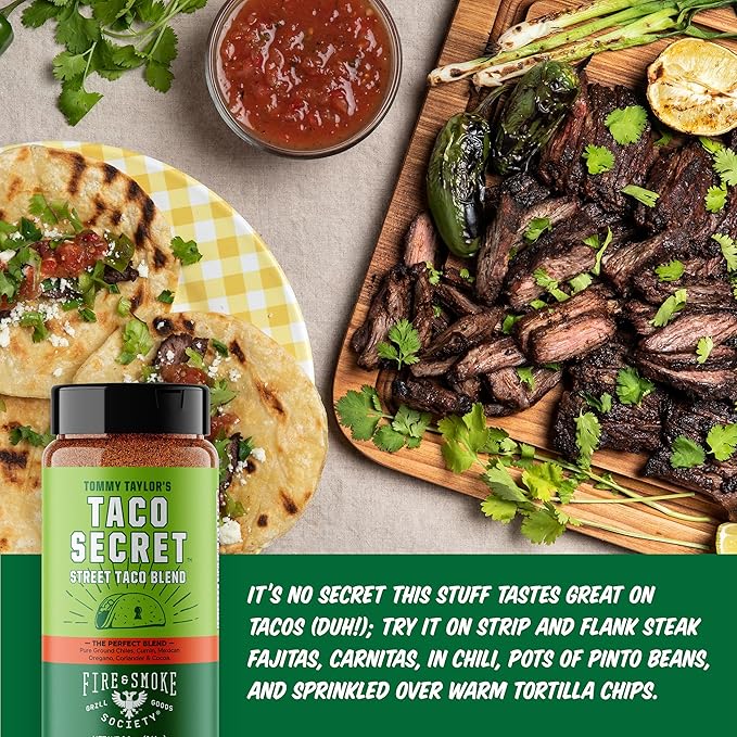 Fire &amp Smoke Society Taco Secret Taco Seasoning Mix | XL Bottles | Fajita Seasoning Mix Carnitas Meat Mexican Spice Blend | 9.2 oz (2-Pack)