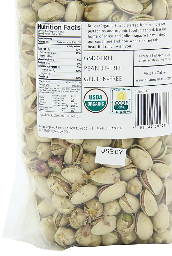 Braga Organic Farms Organic Raw Inshell Pistachios 2 lb. bag