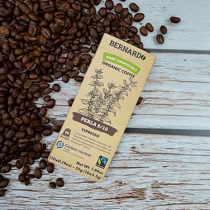 Bernardo PERLA Espresso Biodegradable Capsules Compatible with Nespresso Original Line Intensity 6/10 USDA Organic Home Compostable Capsules. 100 Count (10 Boxes of 10 Espresso Pods)