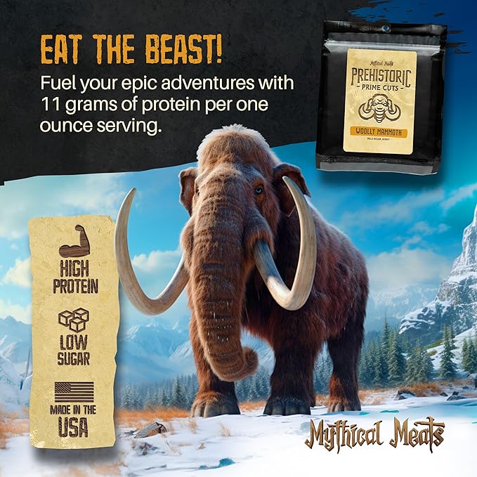 Mythical Meats Woolly Mammoth Jerky - Wild Boar - Prehistoric- Inspired Dried &amp Dehydrated Meats Seasoned to Perfection High Protein Snacks - 2.75 ounces