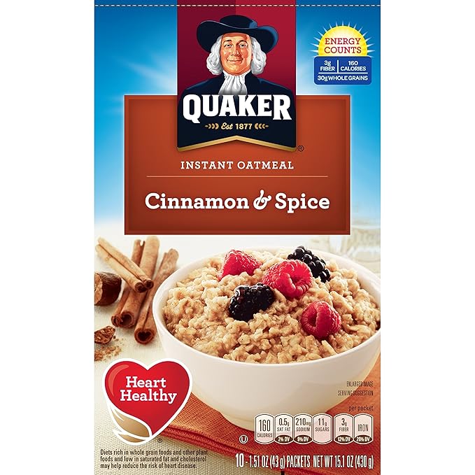 Quaker Instant Oatmeal Cinnamon &amp Spice 10-Count Boxes (Pack of 4)