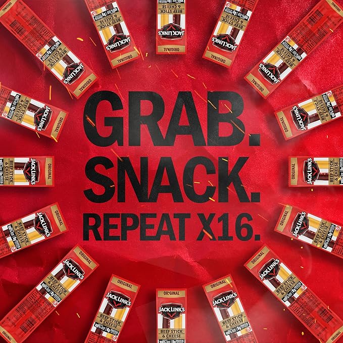 Jack Link's Original Beef &amp Cheese Combo Classic Snack Pack Made with 100% Beef and Real Wisconsin Cheese 8g protein Individually Wrapped Snacks - 1.2 Ounce (Pack of 16)
