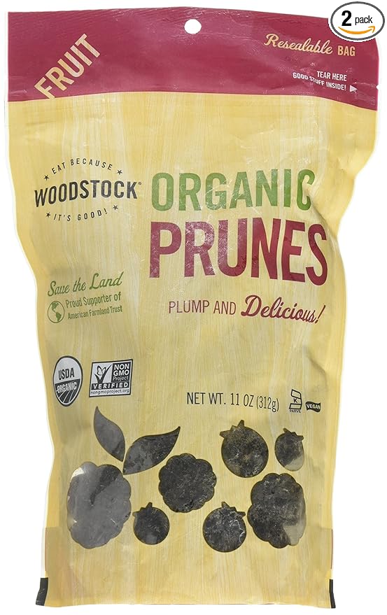 Woodstock Prunes Organic California Pitted 11-Ounce (Pack of 2)