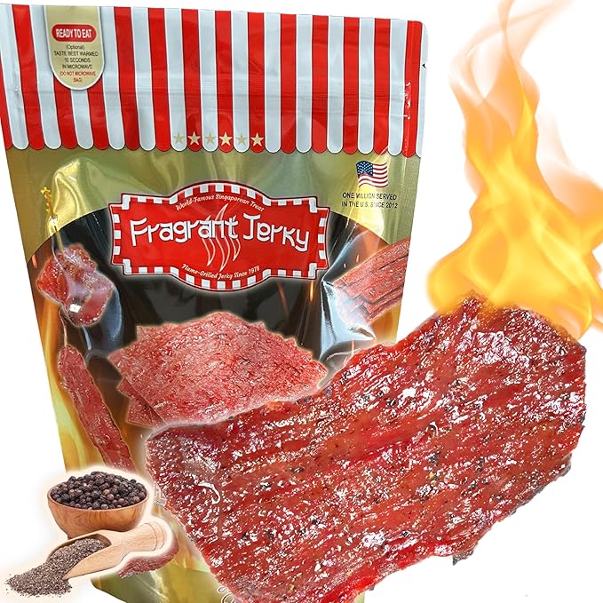 Singapore Street Food Fire-Grilled Beef Jerky (Sweet Black Pepper Flavor 8oz) *Fresh Grilled to Order *Shipped the Same Day *L.A. Times Handmade Gift Winner
