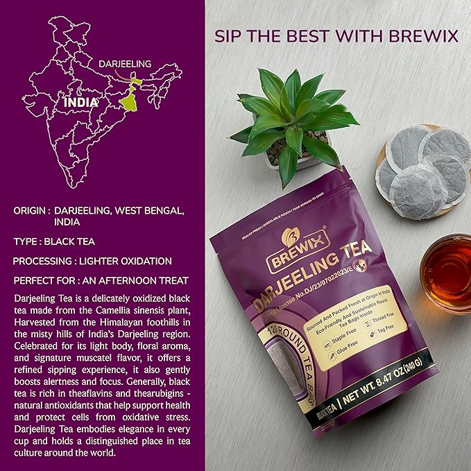 BREWIX Darjeeling Black Tea Bags From Himalayas (120 Round Tea Bag) | Caffeinated | Breakfast Tea