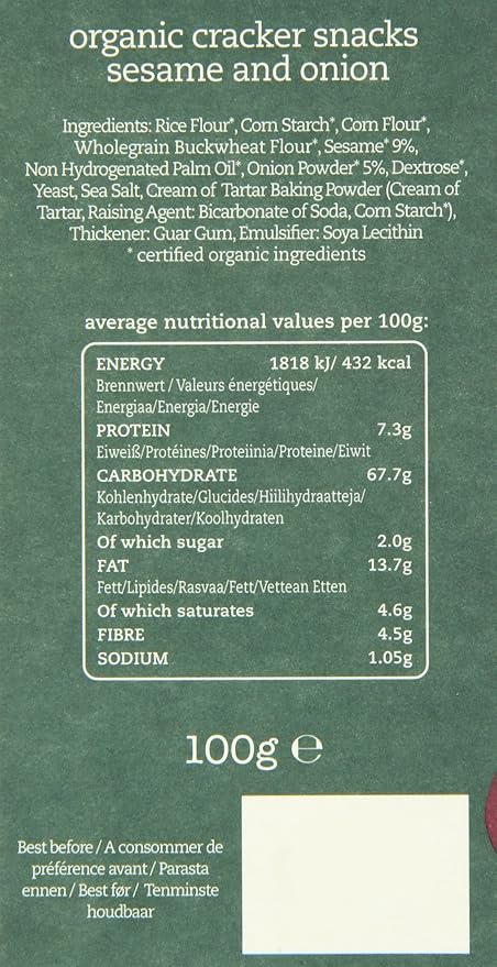 Amisa Organic Gluten Free Crackers Sesame and Onion 100 g (Pack of 4)
