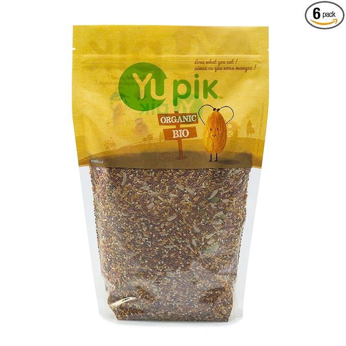 Yupik Organic Super 6 Seeds Mix 2.2 lb (35.2 oz) Pack of 6 GMO-Free Kosher Vegan Rich in Fiber Nutritious Snack &amp Topping Brown &amp Golden Flax Sunflower Sesame Chia &amp Pumpkin See