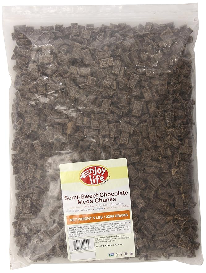 Enjoy Life Semi-Sweet Mega Chunks Baking Chocolate Chips Bundle Vegan Dairy Free Gluten Free Nut Free Kosher Soy Free Allergy Friendly 5 Lbs.