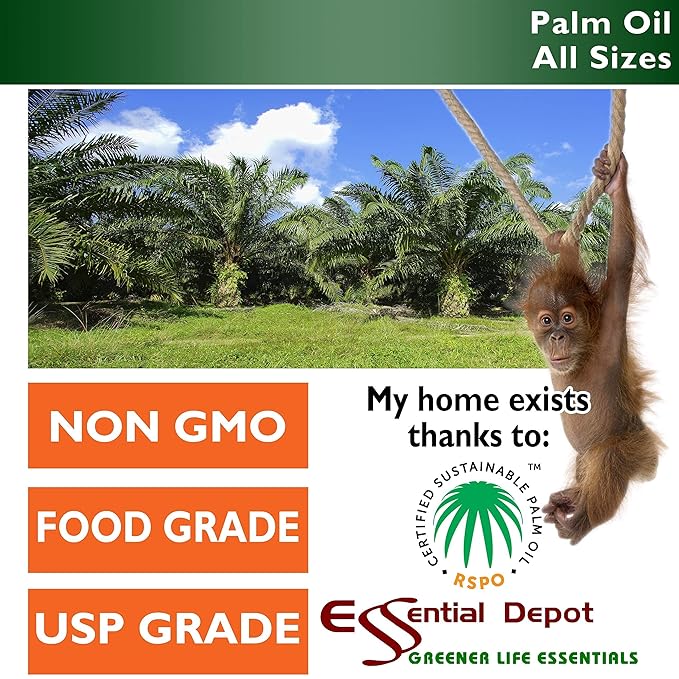 Essential Depot Palm Oil - RSPO Certified - Sustainable - Food Grade - Kosher - Not Hydrogenated - 1 Gallon - Safety Sealed HDPE Container with Resealable Cap