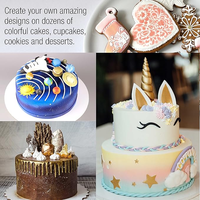 U.S. Cake Supply Complete Cake Airbrush Decorating Kit with 24 Vibrant Food Colors - Air Brush for Cake Decoration Cupcakes Cookies &amp Desserts