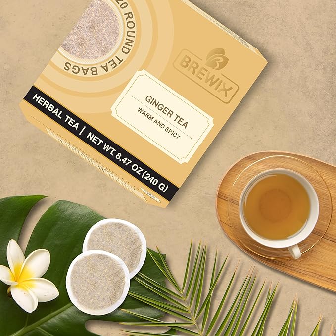 BREWIX Ginger Tea Bags (120 Tea Bag) Caffeine Free &amp 100% Pure Ginger Root | Naturally Supports Healthy Digestion | Spicy &amp Warming | Premium Eco Conscious Bags