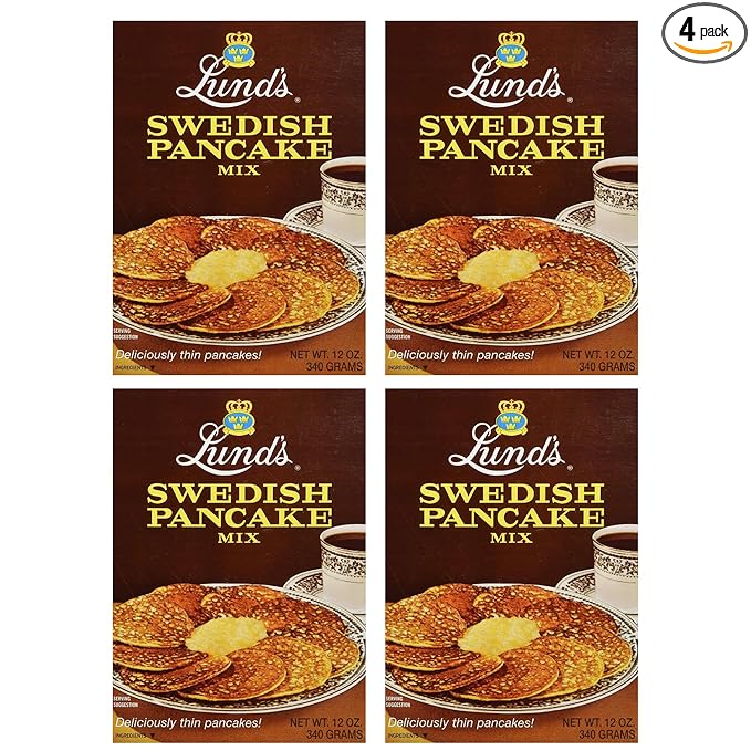 Lund’s Swedish Pancake Mix Deliciously Thin &amp Light Pancakes 12 oz Traditional Scandinavian Recipe - Easy Mix for Breakfast or Brunch [Pack of 4]