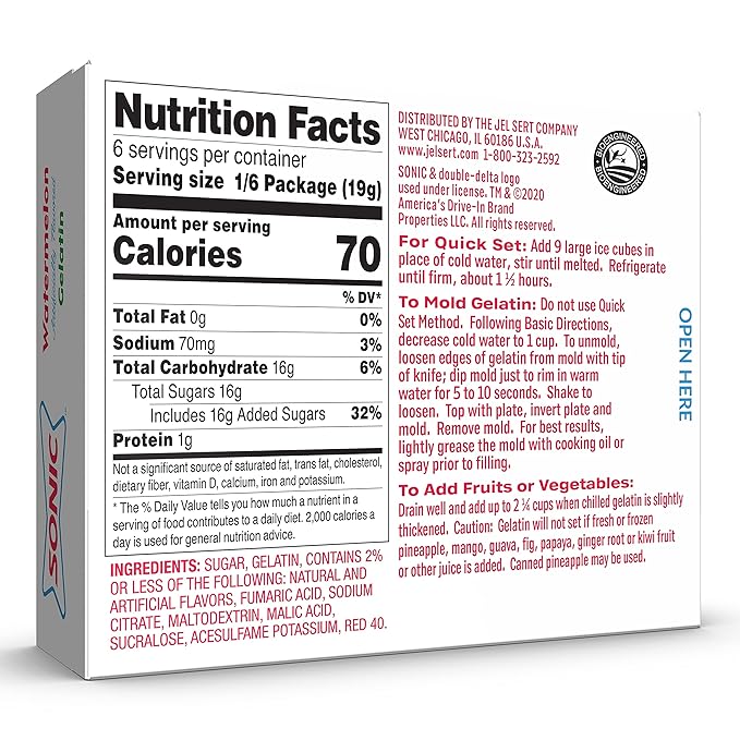 SONIC Watermelon Gelatin 3.94 Oz. – Fat Free Dessert Mix with Iconic SONIC Drive-In Flavor