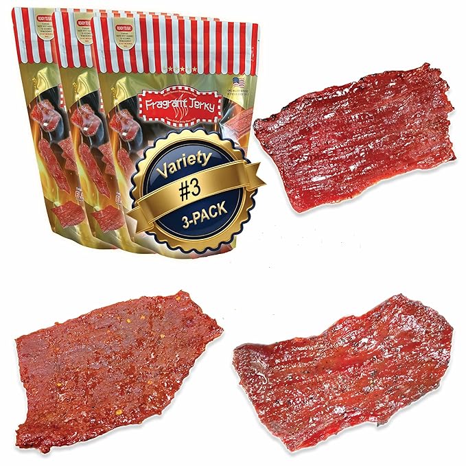 VP#3 ALL BEEF JERKY - MIXED FLAVORS (Black Pepper Spicy Original Beef each 4oz) *Fresh Grilled to Order *Shipped the Same Day *L.A. Times Handmade Gift Winner