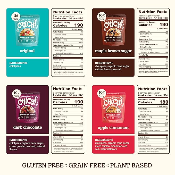 High Protein Hot Cereal Made with Chickpeas (Variety 4 Pack)