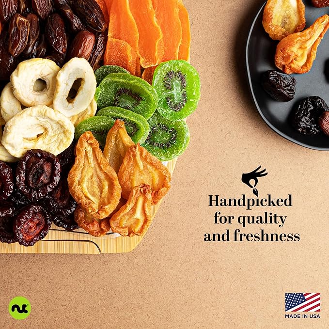 NUT CRAVINGS - Dried Fruit Flower Bouquet Arrangement in Wooden Apple-Shaped Gift Basket + Tray (9 Assortment) Ramadan Gifts Healthy Snack Care Package