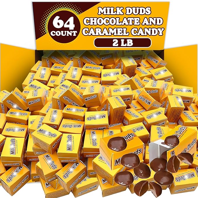 Milk dud Chocolate and Caramel Candy Boxes 2 Lbs Bulk Milk Chocolate Covered Chewy Caramel Candy Individually Wrapped Candy Snacks for Parties and Snacking Appx 64 Mini Boxes