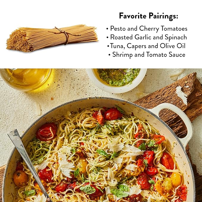 DeLallo Whole Wheat Capellini Pasta 1 Pound Bag 8 Pack Authentic Angel Hair Noodles 100% Durum Wheat Made in Italy