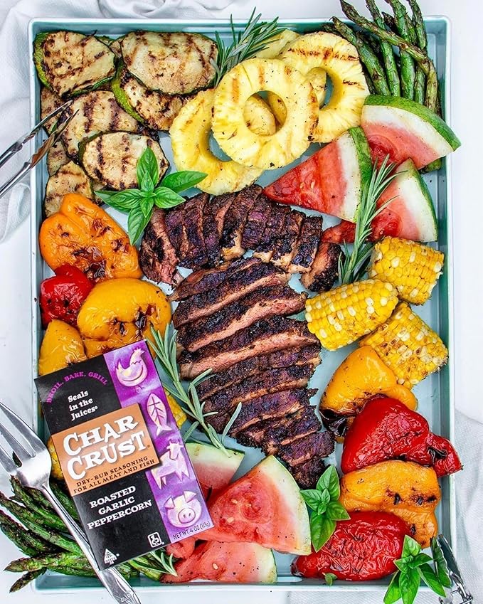 Char Crust Dry-Rub Seasonings Roasted Garlic Peppercorn | All-in-one seasonings | Perfect for Steak Burgers Chicken Salmon | Signature Crust that Seals in the Juices 20 oz