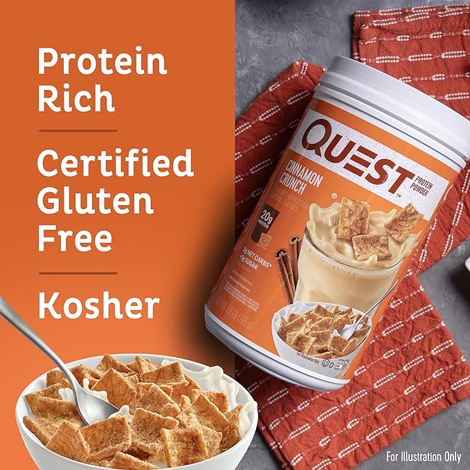 Quest Nutrition Salted Caramel Protein Powder 26g Protein 1g Sugar Low Carb Gluten Free 1.6 Pounds 24 Servings &amp Cinnamon Crunch Protein Powder 20g Protein 2g Net Carb 1g Sugar