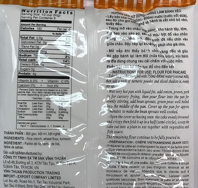 Vinh Thuan Vietnamese Pancakes Prepared Mix Flour Banh Xeo 14.oz (3 Packs)