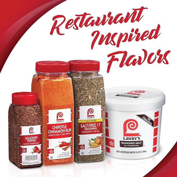 Lawry's Salt Free 17 Seasoning 10 oz (Pack of 6) - Six 10 Ounce Containers of 17 Seasoning Spice Blend Including Toasted Sesame Seeds Turmeric Basil and Red Bell Pepper for Seafood Poultry and Beef