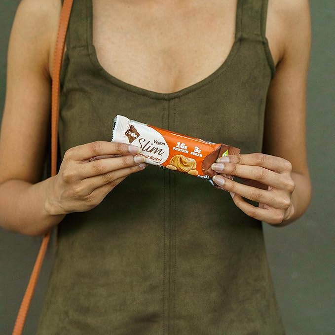 NuGo Slim Vegan Variety - Crunchy Peanut Butter 12 bars &amp Chocolate Mint 12 bars Low Net Carb Keto Friendly 16-17g Plant Based Protein Gluten Free 24 count
