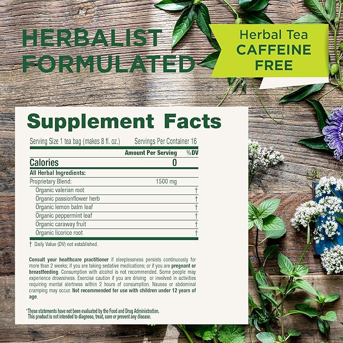 Traditional Medicinals Organic Nighty Night Extra Valerian Root &amp Lemon Balm - Herbal Sleep Aid Tea - Kosher Non-GMO Caffeine-Free Compostable - 96 Tea Bags (6 Packs of 16)