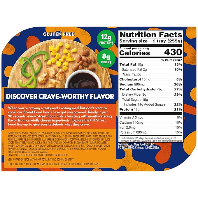 BEN'S ORIGINAL Street Food Honey BBQ Flavored Rice with Chicken Prepared Entrée Microwavable Heat-&amp-Eat Bowl in 90 Seconds 9 oz (Pack of 6)
