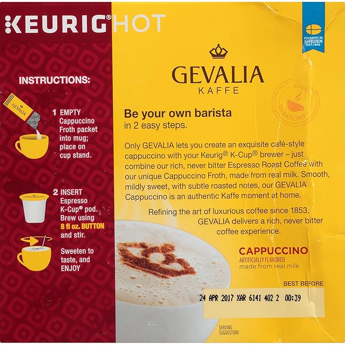 Gevalia Cappuccino K-CUP Pods and Froth Packets 9 Count (Pack of 6)