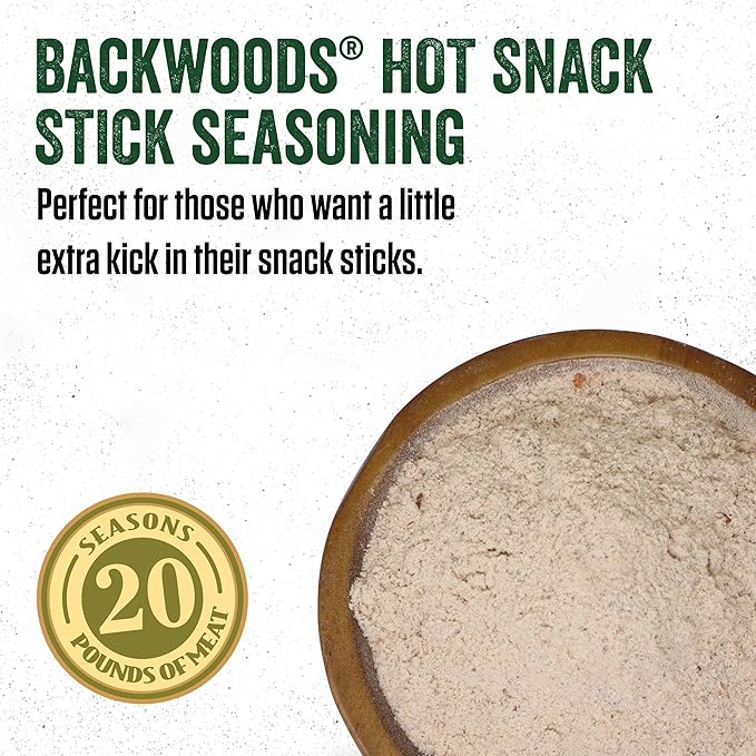 LEM Products Backwoods Hot Snack Stick Seasoning Kit Ideal for Wild Game and Domestic Meat Seasons Up to 20 Pounds of Meat 1 Pound 11.2 Ounce Package with Pre-Measured Cure Packet Included