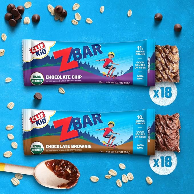 CLIFF Kid Zbar Protein Chocolate Bars &amp Zbar Chocolate Brownie and Chocolate Chip Variety Pack - 30 Count 1.27 oz. and 36 Count 1.27 oz. Bars