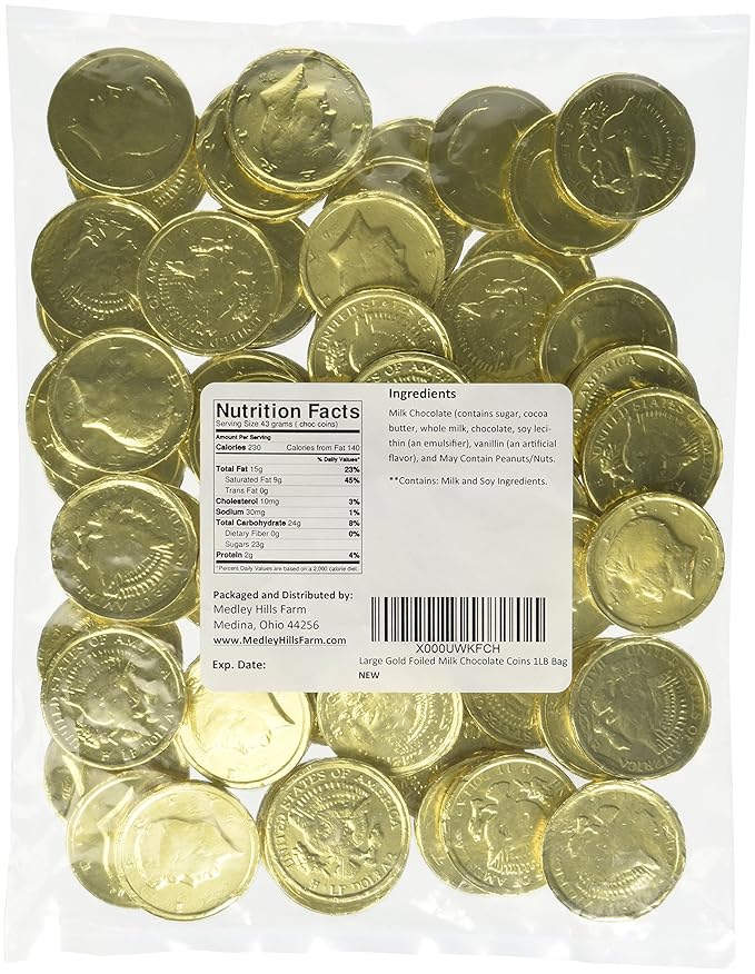 Large Gold Foiled Milk Chocolate Coins 1LB Bag