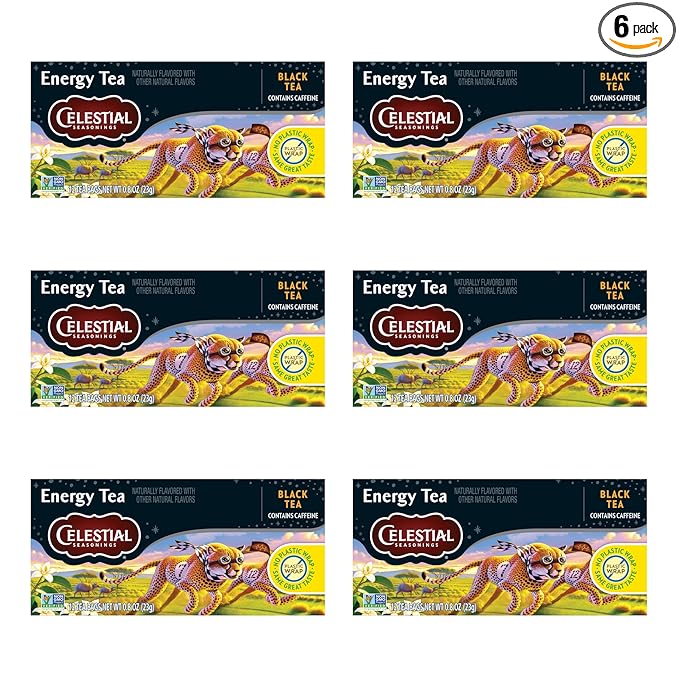 Celestial Seasonings Energy Black Tea Caffeinated 12 Tea Bags Box (Pack of 6)