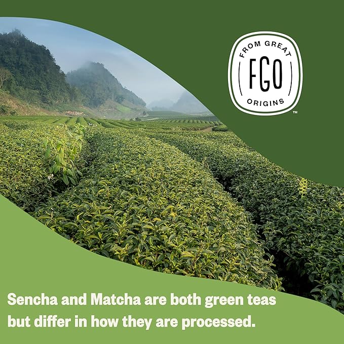 FGO Organic Japanese Matcha + Green Tea 100 Count Eco-Conscious Tea Bags Resealable Bag Packaging May Vary (Pack of 1)